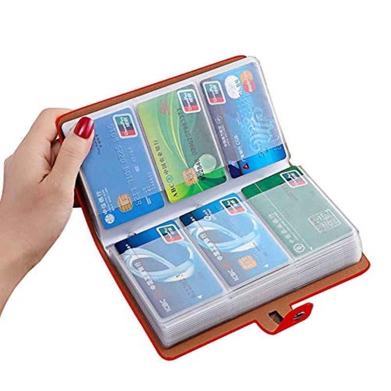 Romozi حامل بطاقات الائتمان روموزي RFID، منظم بطاقات الأعمال الجلدية مع 96 فتحة بطاقة، حقيبة بطاقات الائتمان لإدارة بطاقاتك المختلفة والمستندات المهمة لمنع الفقدان أو التلف (أحمر) - Image 1